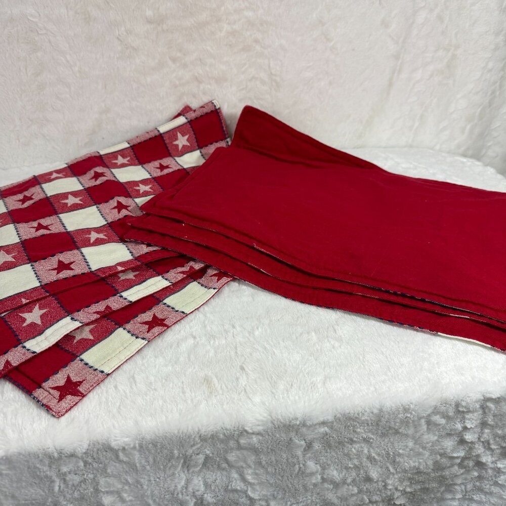 Red & White Checkered Country Star Placemats Set Of 6 - Picture 2 of 5